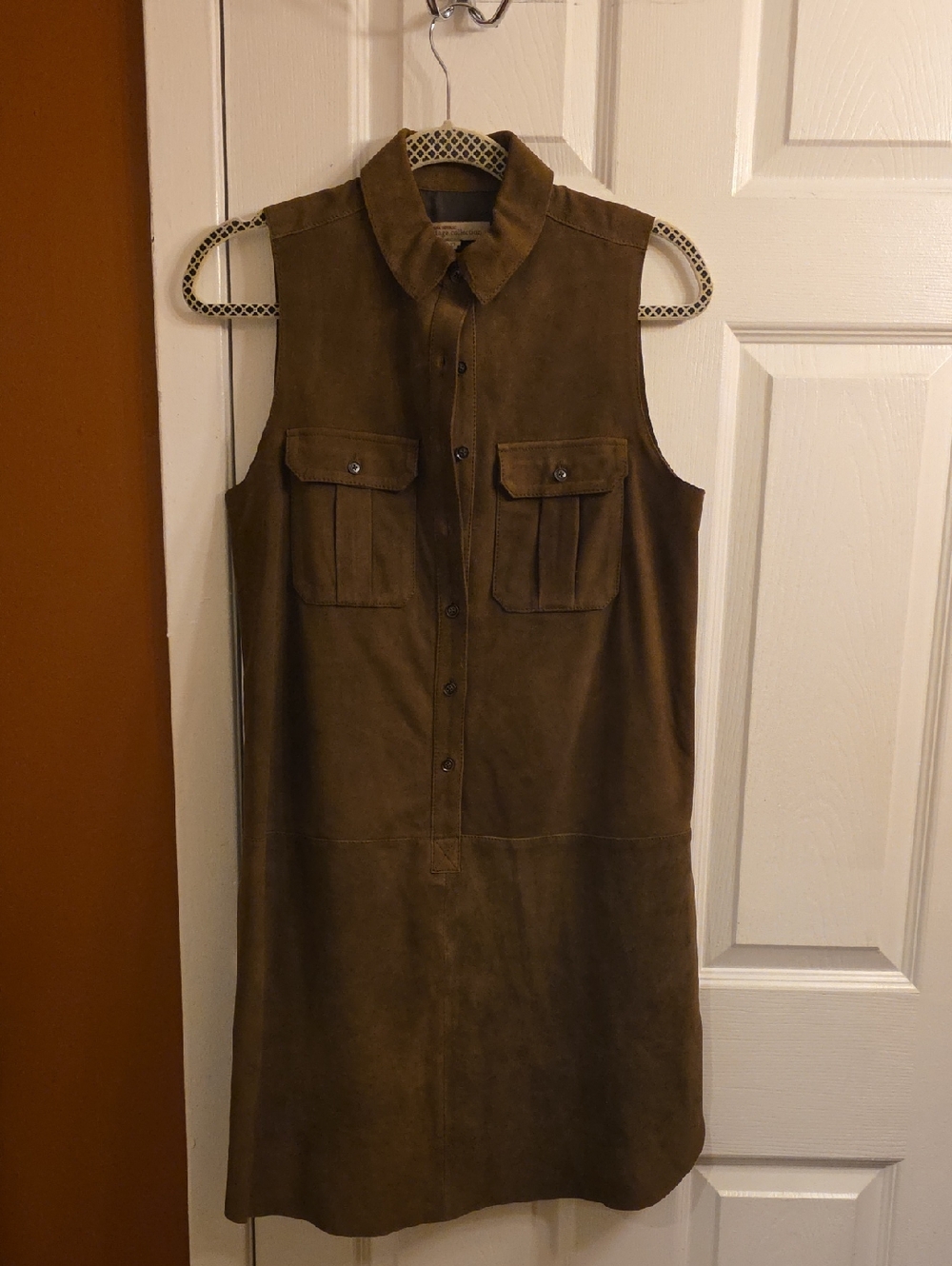 Banana Republic Sleeveless Suede Shirt Dress in Brown